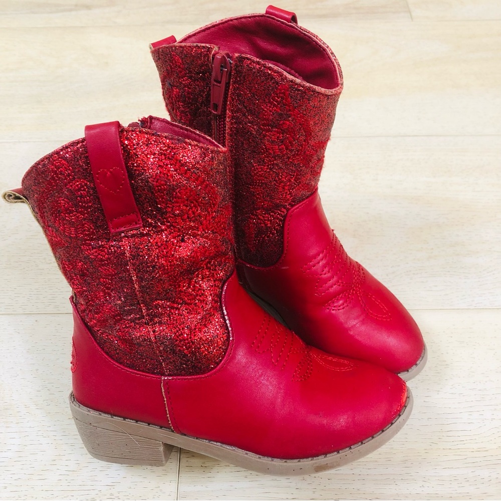 PAWZ Red Glitter Cowboy Boots for Kids